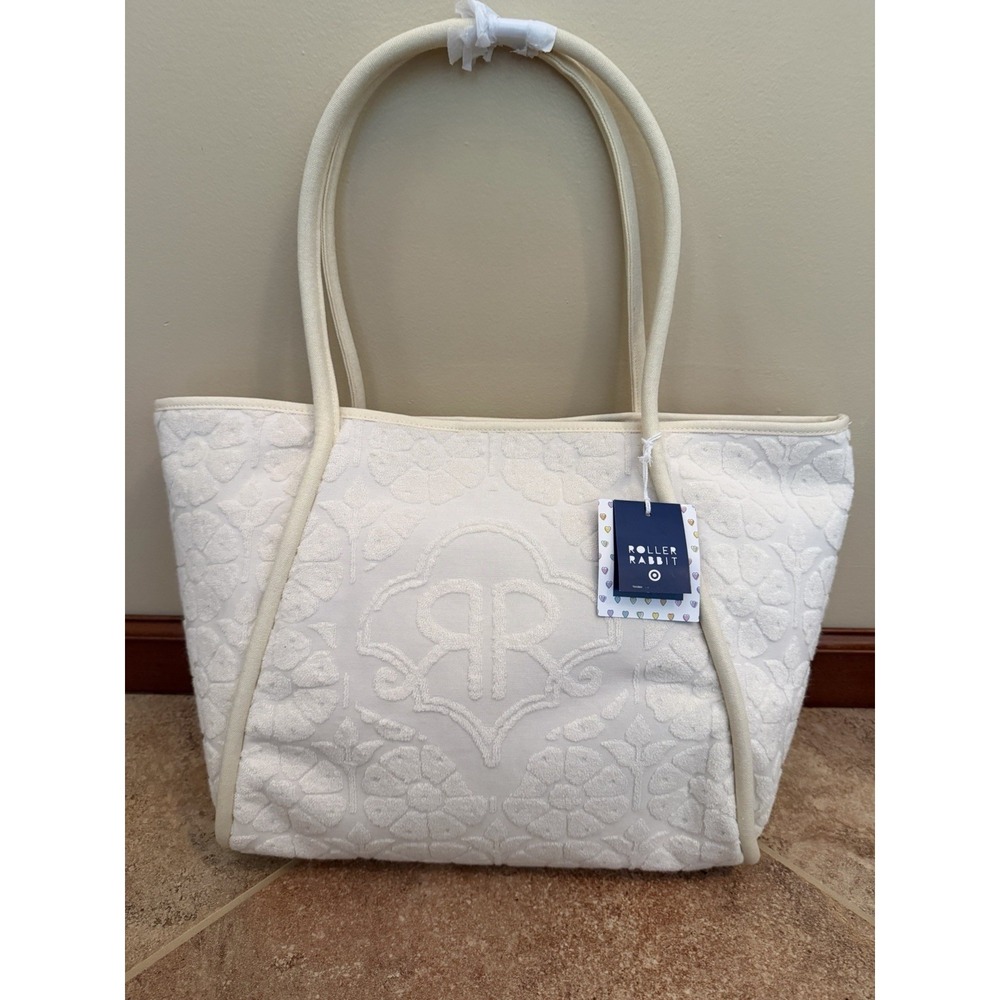 Roller Rabbit x Target Daisy Floral Large Terry Beach Tote Bag Cream Embossed